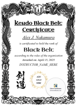 Kendo Black Belt Certificate — Portrait
