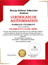 Marriage Celebrant Authorisation Certificate · Portrait