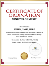 Minister of Music Ordination Certificate