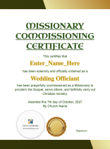 Missionary Commissioning Certificate