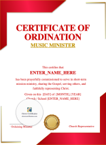 Music Minister Ordination Certificate