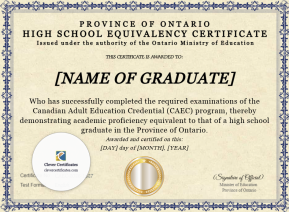 Ontario High School Equivalency Certificate — CAEC Diploma