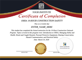 OSHA 10 Hour Training Certificate