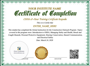 OSHA 10 Hour Training Certificate