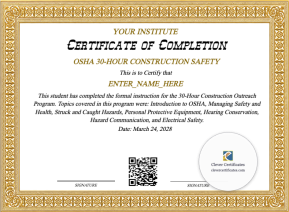OSHA 30 Hour Completion Certificate