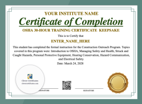 OSHA 30 Hour Training Certificate