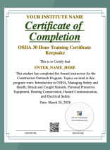 OSHA 30 Hour Training Certificate