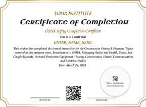 OSHA Safety Completion Certificate