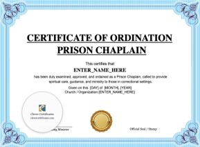 Prison Chaplain Ordination Certificate · Landscape