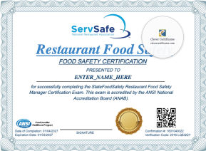 Restaurant Food Safety Certificate Landscape