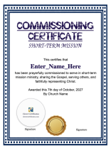 Short Term Mission Commissioning Certificate
