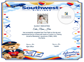 Printable Southwest Airlines First Flight Certificate Template
