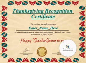 Free Thanksgiving Recognition Certificate