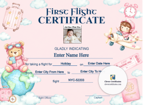Toddler First Flight Certificate — Landscape