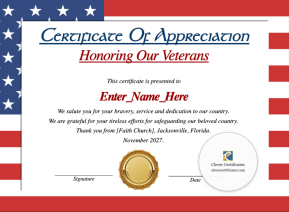 Free Veterans Day Appreciation Certificate