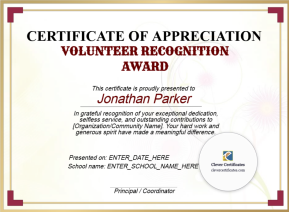 Volunteer Recognition Award – Landscape
