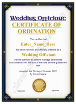 Wedding Officiant Ordination Certificate · Portrait