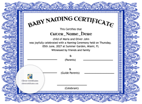 Free Wyoming Baby Naming Certificate