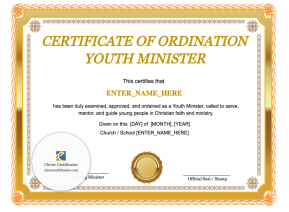 Youth Minister Ordination Certificate · Landscape