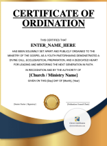 Youth Pastor Ordination Certificate